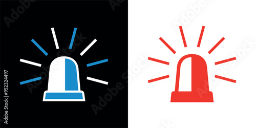 Flashing beacon icon. Icon of a special signal or flashing light on the roof of a car. Symbol of police, ambulance or dangerous goods. Light signal of emergency or breakdown service.