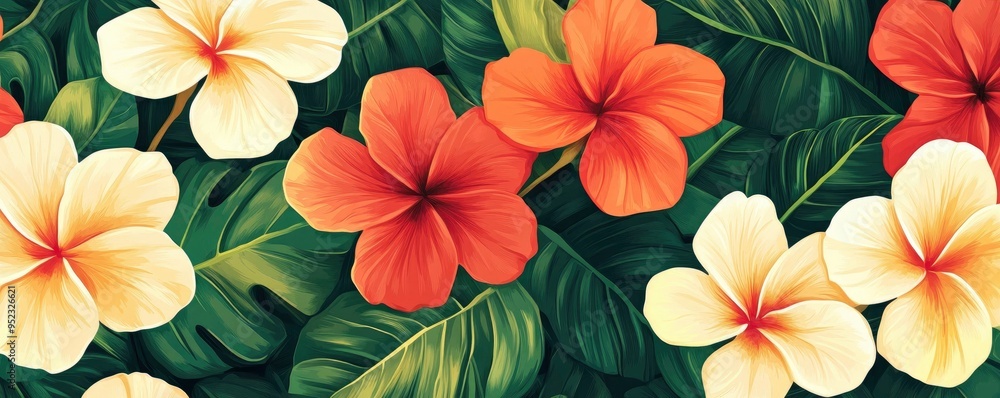 Hawaiin flowers in a minamilistist repeating pattern Hawaiin flowers in a minamilistist repeating pattern
