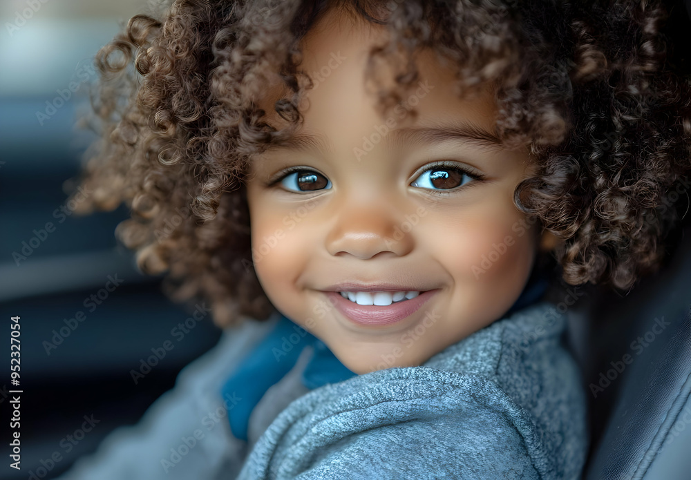 A joyful child with curly hair smiles warmly, showcasing innocence and happiness in a cozy, inviting atmosphere. A joyful child with curly hair smiles warmly, showcasing innocence and happiness in a cozy, inviting atmosphere.