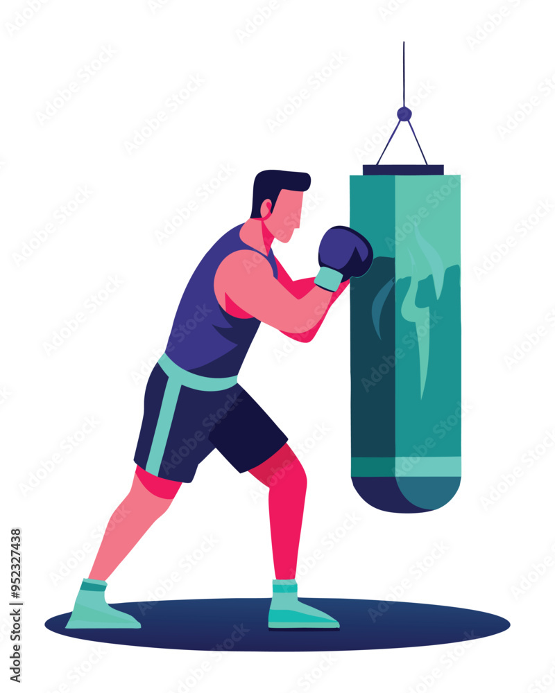 Dynamic Boxer Training with Punching Bag vector Illustration Dynamic Boxer Training with Punching Bag vector Illustration