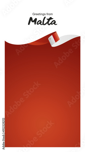 Greetings from Malta. Editable Instagram template for Stories and Reels. Social media template second page with Malta flag ribbon and editable frame