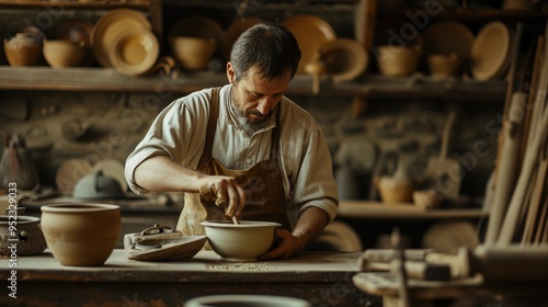 Skilled Woodworker Shaping Fine Furniture in Traditional Studio