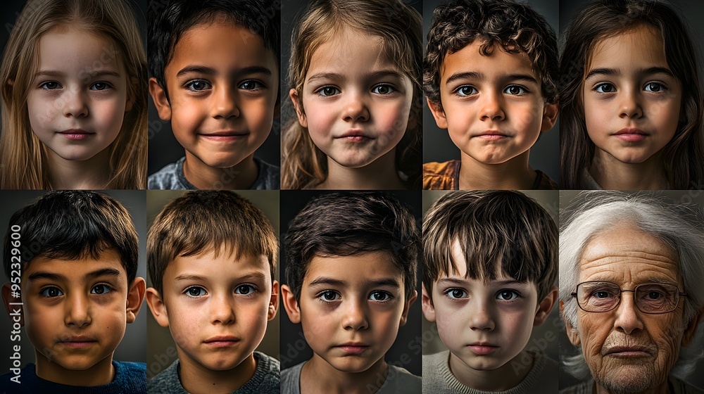 Diverse Children Faces Expressing Various Emotions and Personalities in Photographic Portrait Collection Diverse Children Faces Expressing Various Emotions and Personalities in Photographic Portrait Collection