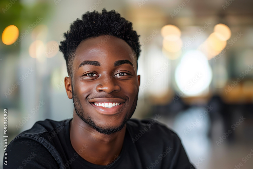 A young attractive professional American black man with a hearty smile against a yellow background A young attractive professional American black man with a hearty smile against a yellow background