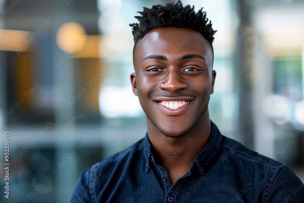 A young attractive professional American black man with a hearty smile against a yellow background A young attractive professional American black man with a hearty smile against a yellow background