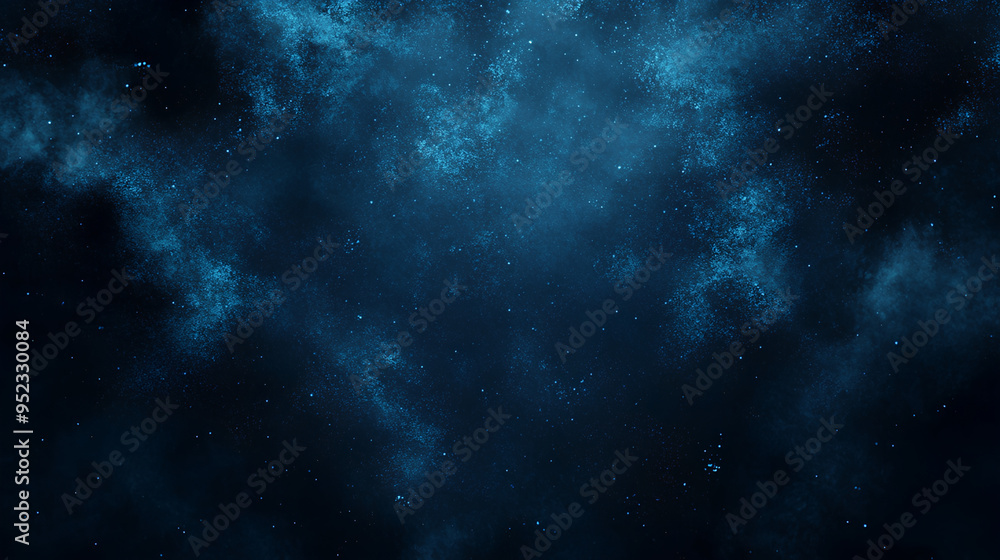 Fototapeta premium Dark grainy background, glowing blue abstract noise texture shape on black banner poster header backdrop, copy space 