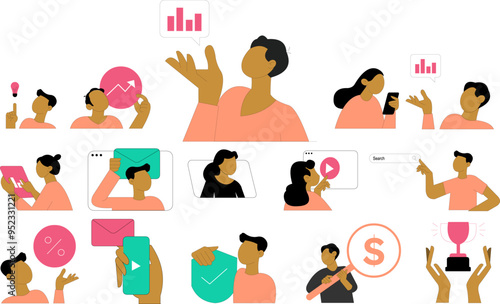 Digital marketing illustrations. Group of people vector illustrations. photo