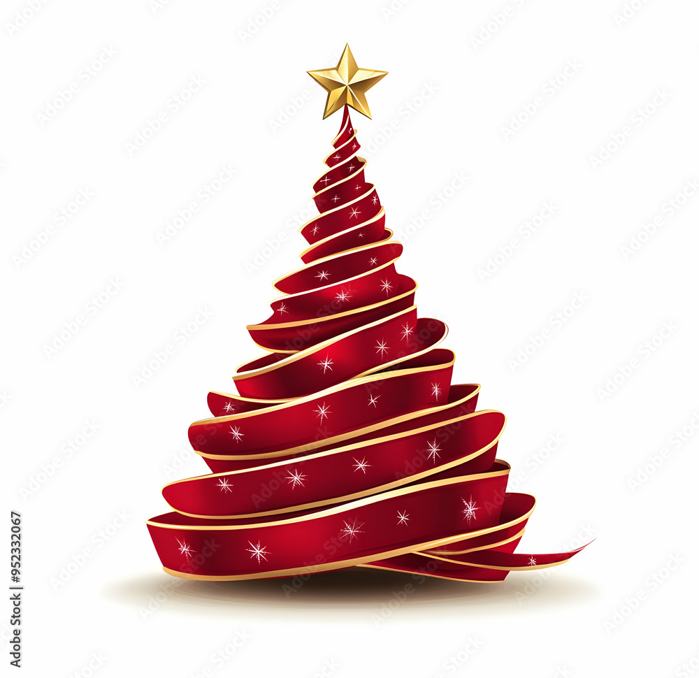 A vibrant red Christmas tree adorned with a golden star and shimmering ribbons, perfect for festive celebrations. A vibrant red Christmas tree adorned with a golden star and shimmering ribbons, perfect for festive celebrations.