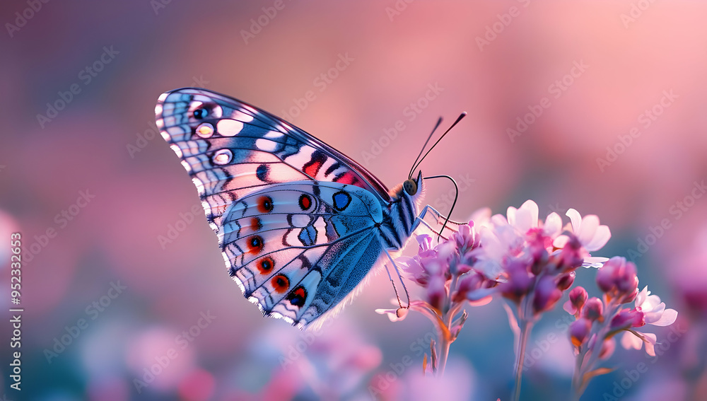 A vibrant butterfly perched on a delicate flower, showcasing intricate patterns and soft colors in a serene nature setting. A vibrant butterfly perched on a delicate flower, showcasing intricate patterns and soft colors in a serene nature setting.
