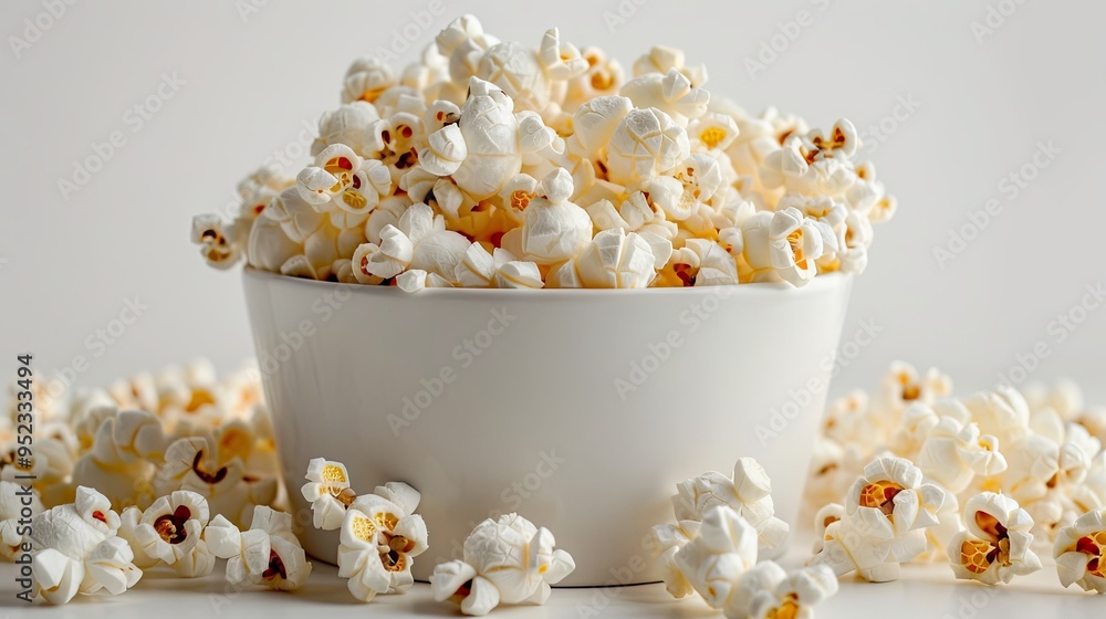 Popcorn in large bucket White background Popcorn in large bucket White background