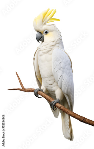 Cockatoo on Branch Isolated on Transparent Background PNG
 photo