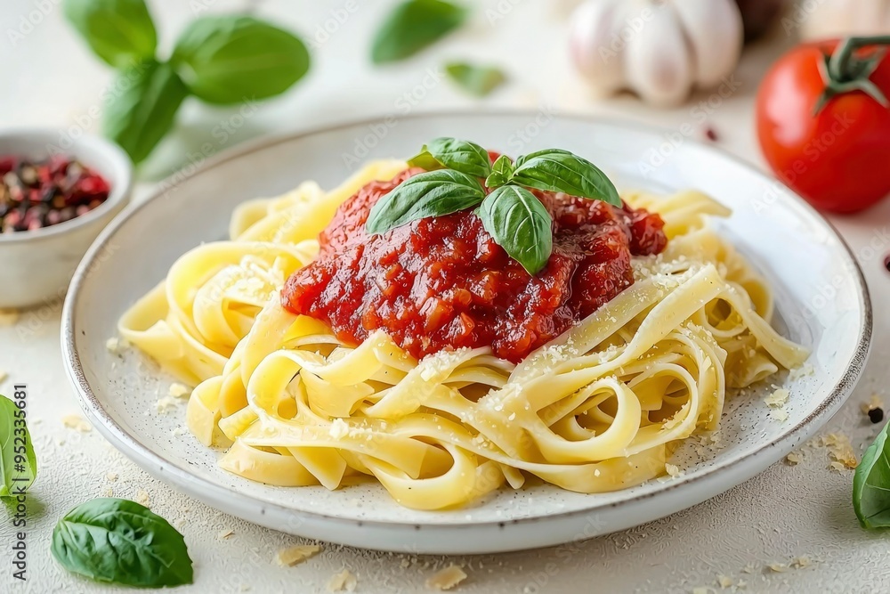 Fettuccine Pasta with Tomato Sauce and Basil Fettuccine Pasta with Tomato Sauce and Basil