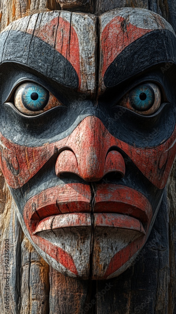 Close-Up of Traditional Inuit Face Mask with Bold Patterns Close-Up of Traditional Inuit Face Mask with Bold Patterns