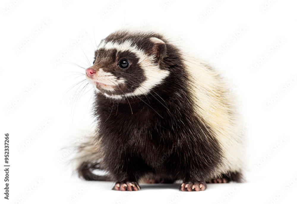 Saharan striped polecat, Ictonyx libycus, isolated on white Saharan striped polecat, Ictonyx libycus, isolated on white