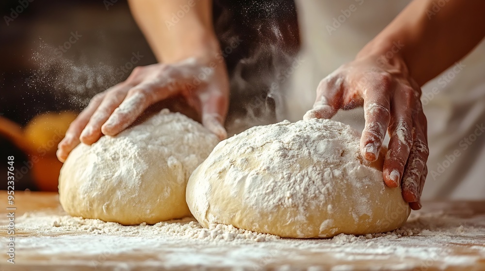 Professional baker hands kneading dough while preparing bread loaves in the early morning Woman hands preparing bread loaf while cooking homemade in kitchen Mixing and kneading wheat f : Generative AI Professional baker hands kneading dough while preparing bread loaves in the early morning Woman hands preparing bread loaf while cooking homemade in kitchen Mixing and kneading wheat f : Generative AI