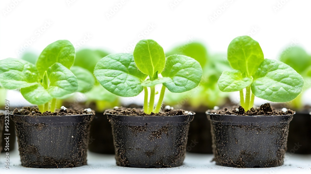 Young seedlings of cucumber in pot isolated on a white background Green seedling of fresh cucumber plant : Generative AI Young seedlings of cucumber in pot isolated on a white background Green seedling of fresh cucumber plant : Generative AI