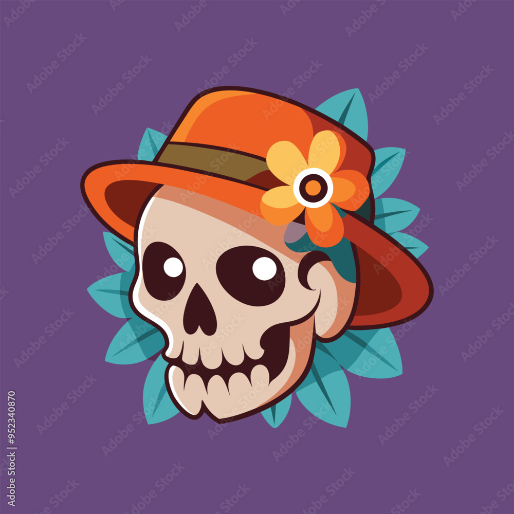 Naklejka premium Artistic Skull with Flowered Hat