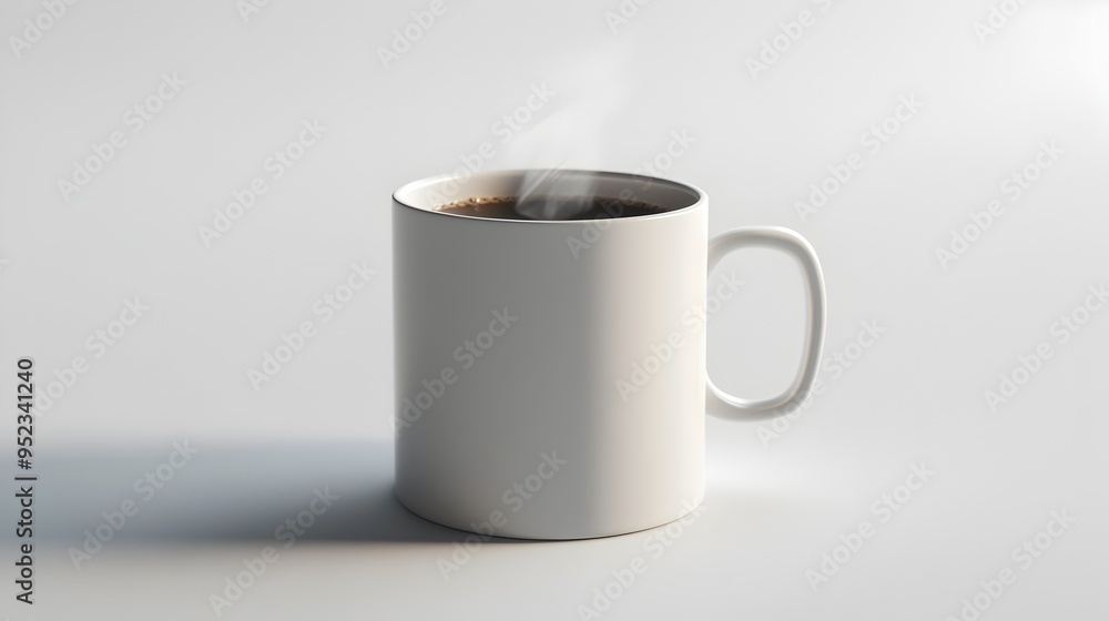 Pristine Porcelain Mug with Steaming Hot Dark Roast Coffee on Minimalist White Background Pristine Porcelain Mug with Steaming Hot Dark Roast Coffee on Minimalist White Background