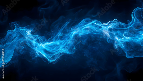 A mesmerizing wave of blue smoke swirls gracefully against a dark backdrop, creating a mystical and ethereal atmosphere.