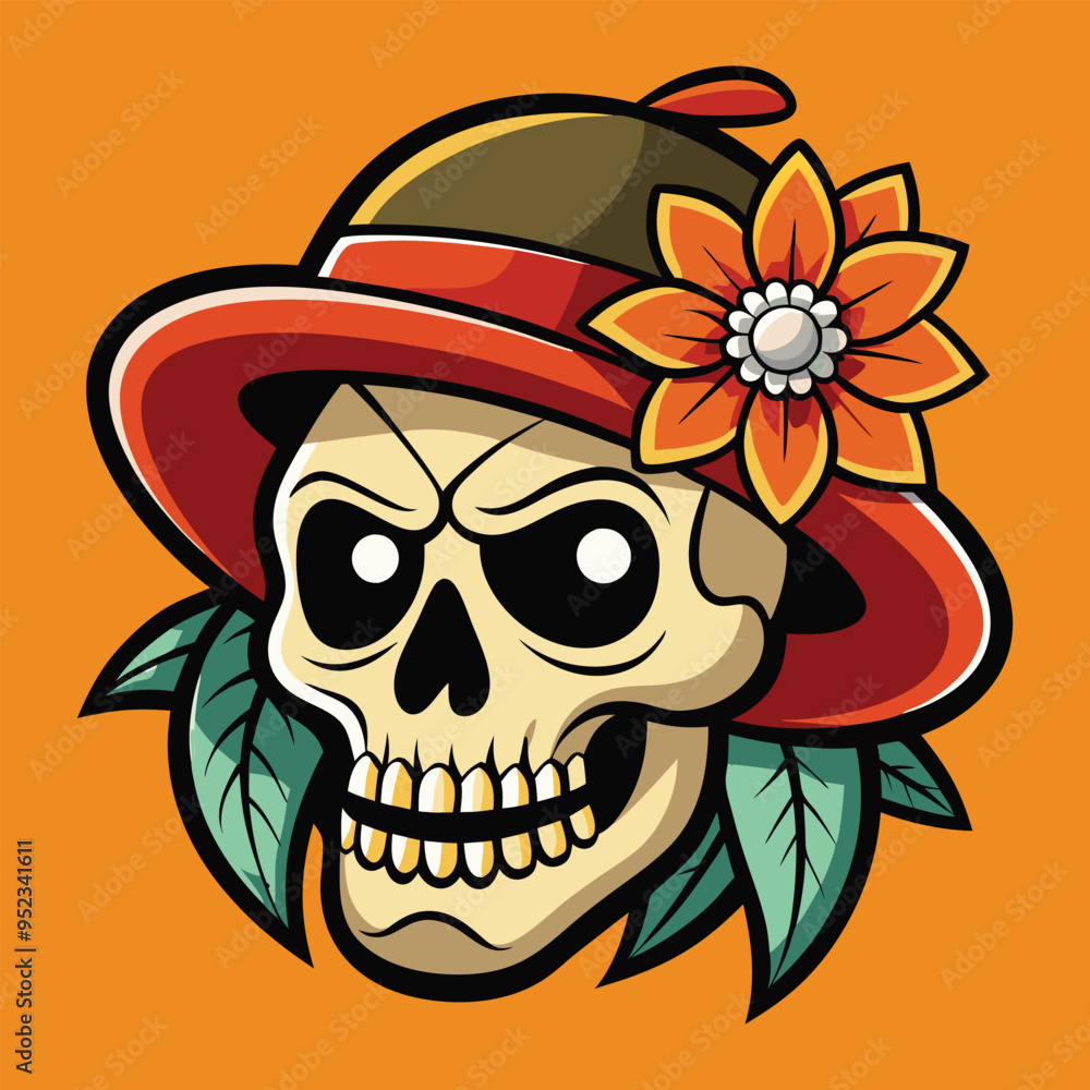 Fototapeta premium Dapper Skull with Bloom and Hat