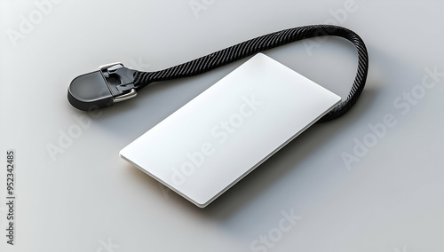 A blank ID badge holder with a lanyard, perfect for professional events, conferences, and access control systems. photo