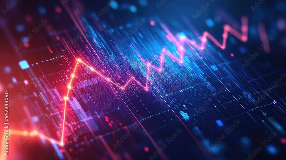 A glowing financial line graph with rising points and a digital background, symbolizing business success. A glowing financial line graph with rising points and a digital background, symbolizing business success.