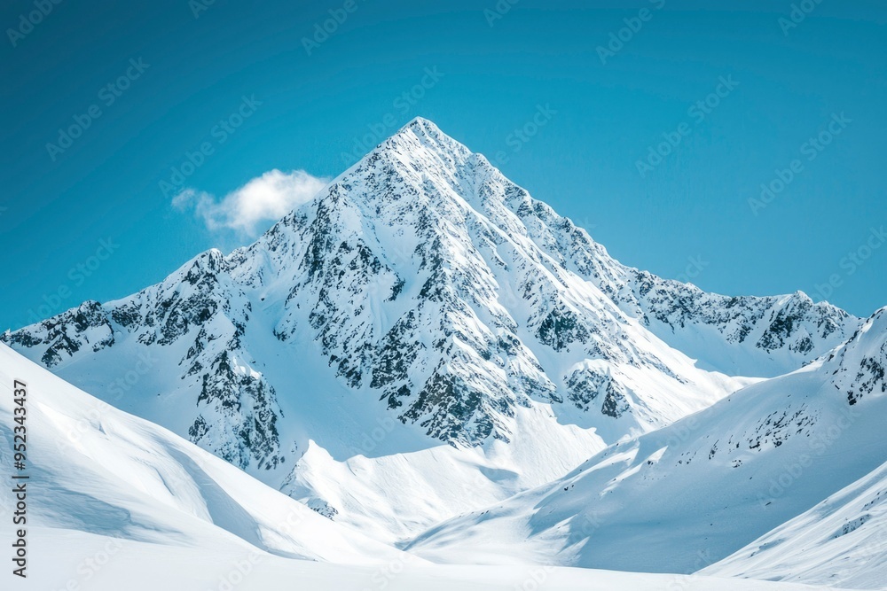 Fototapeta premium Snow-Covered Mountain Peak with Clear Blue Sky
