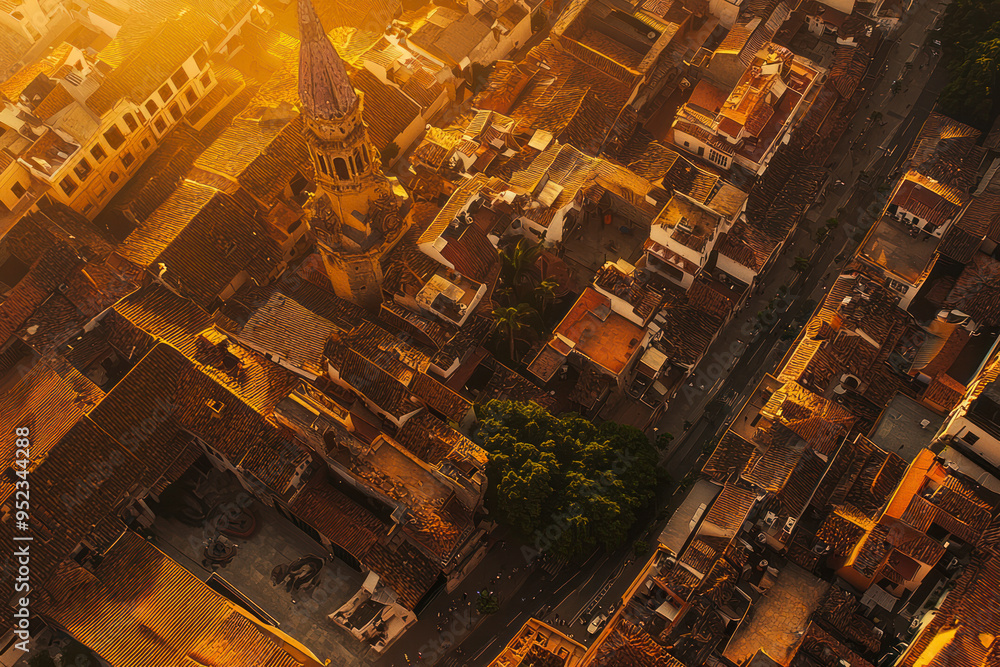 Obraz premium Overhead shot of Iimassol's urban layout basked in golden hour light.