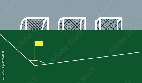 Illustration of a football (soccer) pitch and goals. Attribute and symbol of the game of football. Gates with a net, the place of the goalkeeper's game.