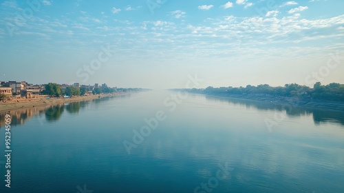 Sacred River Yamuna with space for text in the water. Holy river in Hinduism.