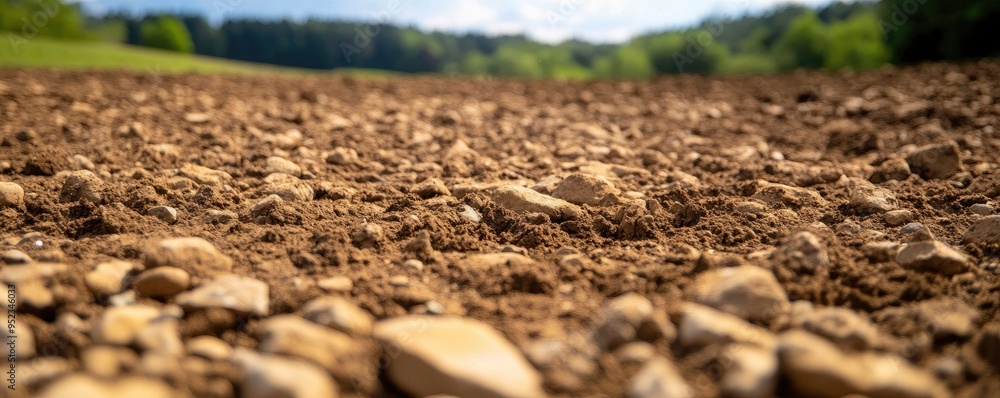 A detailed view of a dirt field speckled with pebbles and dirt. A detailed view of a dirt field speckled with pebbles and dirt.