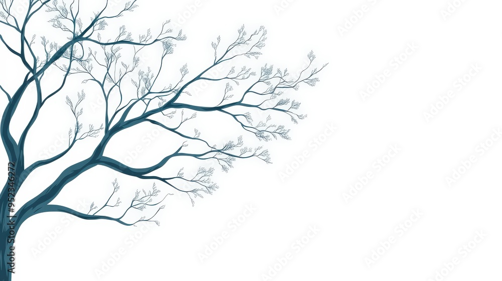 Obraz premium Tree with expanding branches, clean lines, minimal flat design illustration on white background, copy space for stock photo with minimal concept, No logo, No Trademark, No text
