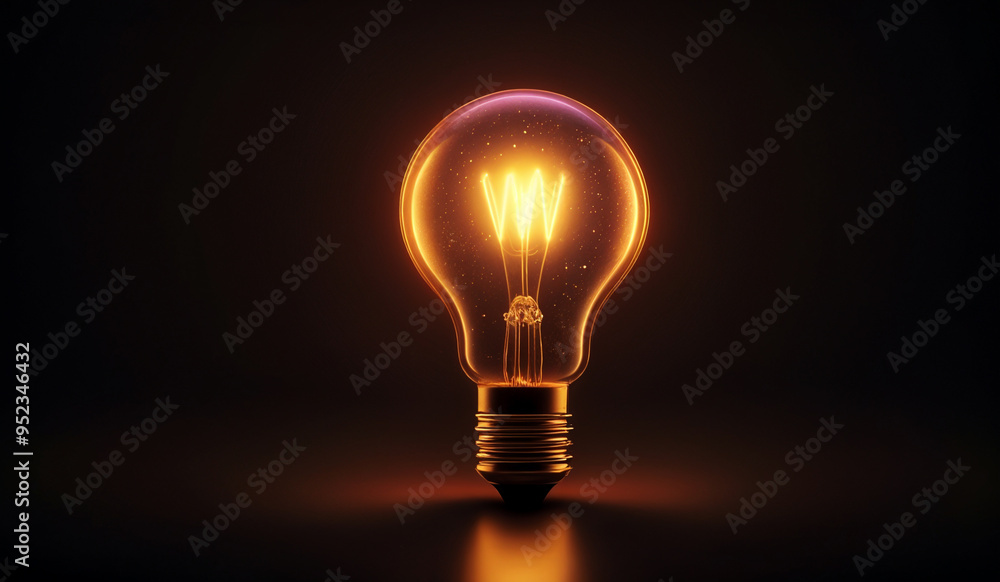 Warm tones holographic glowing lightbulb with copy space. Warm tones holographic glowing lightbulb with copy space.