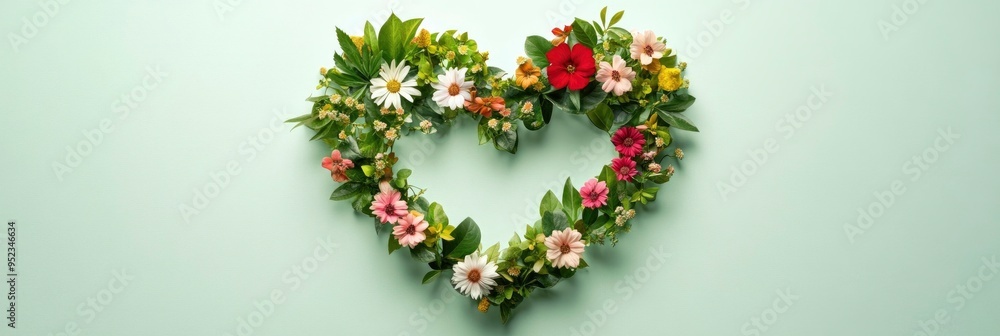 A floral and leaf-adorned heart-shaped ornament. A floral and leaf-adorned heart-shaped ornament.