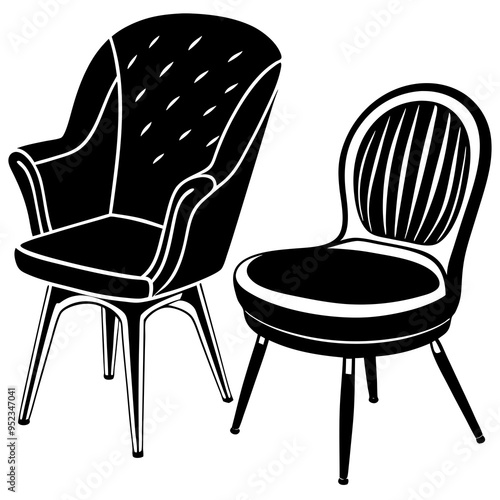 set of furniture, chair vector silhouette, isolated on white