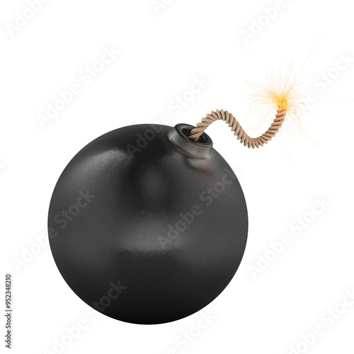 Fotografie Black round bomb with burning fuse