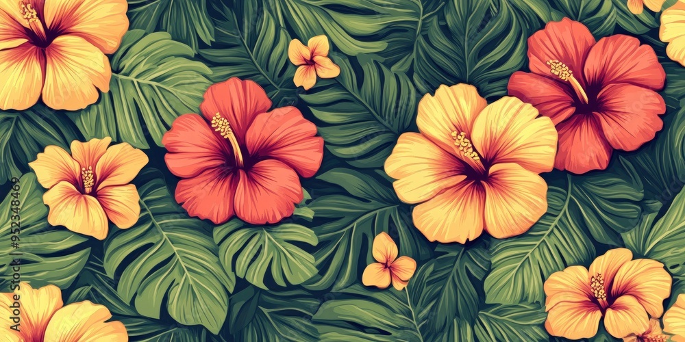 Hawaiin flowers in a minamilistist repeating pattern Hawaiin flowers in a minamilistist repeating pattern