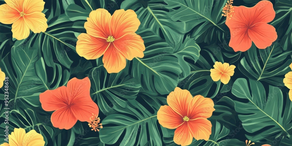 Hawaiin flowers in a minamilistist repeating pattern