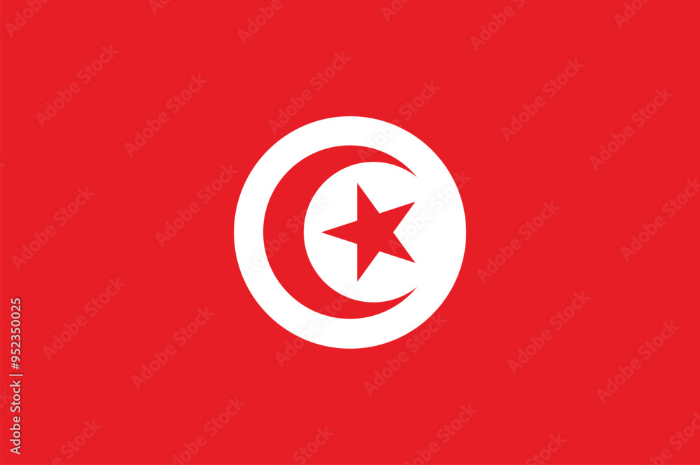 Naklejka premium Flag of Republic of Tunisia. Tunisia flag. National flag of Tunisia. Vector illustration. 