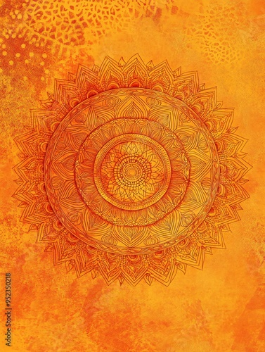 Intricate mandala design in warm orange tones, embodying calm and creativity.