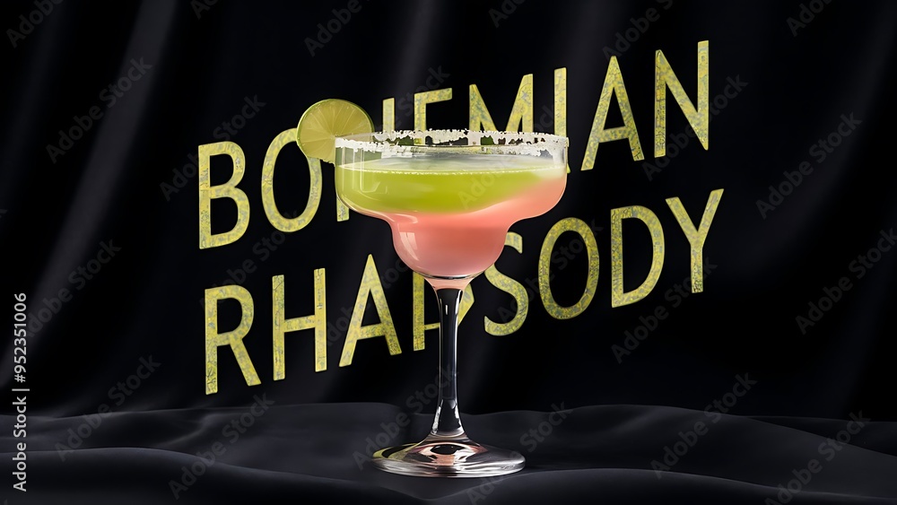 Thirst quenching margarita and bohemian rhapsody with lime on black backdrop, concept