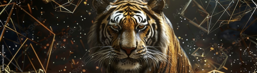 Obraz premium A majestic tiger showcasing its fierce gaze against a stunning abstract background. Perfect for wildlife and nature themes.