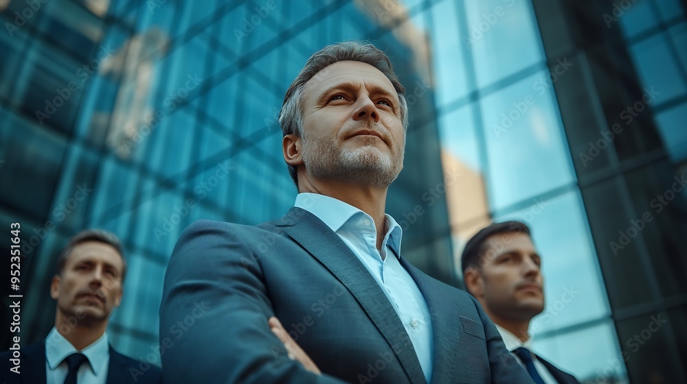 Fototapeta premium Multiple businessmen in front of a building : Generative AI