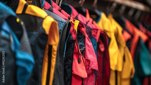 Colorful Jackets Hanging on Hangers in a Row