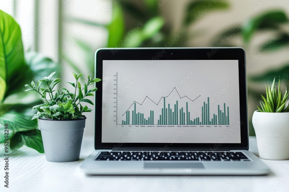 Laptop with growth chart, clean design, minimal flat design illustration on white background, copy space for stock photo with minimal concept, No logo, No Trademark, No text Laptop with growth chart, clean design, minimal flat design illustration on white background, copy space for stock photo with minimal concept, No logo, No Trademark, No text