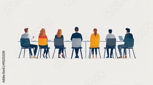 Business meeting with figures, minimalist concept, flat design illustration on white background, copy space for stock photo with minimal concept, No logo, No Trademark, No text