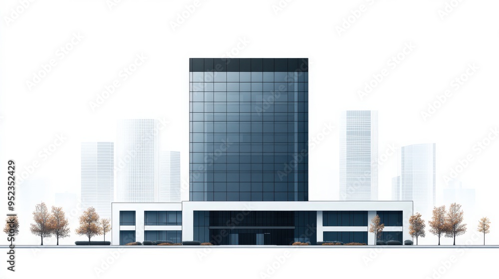Office building silhouette, simple lines, minimal flat design illustration on white background, copy space for stock photo with minimal concept, No logo, No Trademark, No text Office building silhouette, simple lines, minimal flat design illustration on white background, copy space for stock photo with minimal concept, No logo, No Trademark, No text