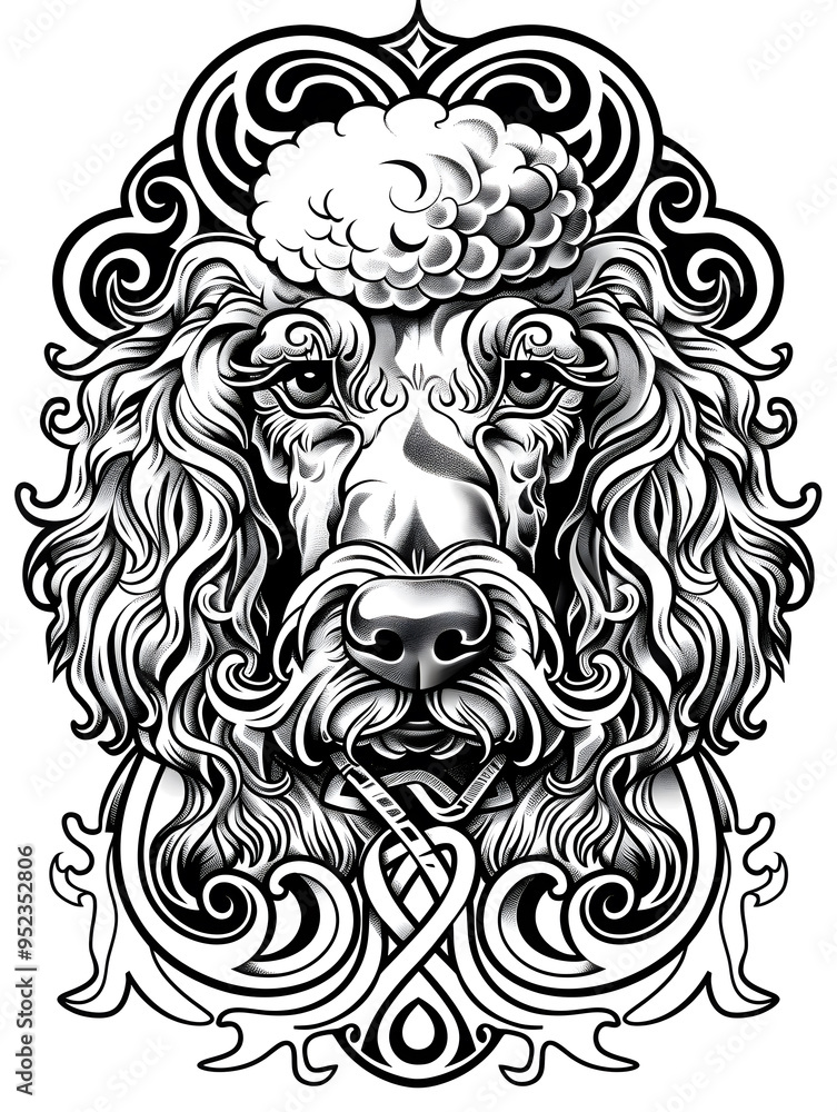 Fototapeta premium Poodle Dog head very simple traditional tattoo flash styles illustration