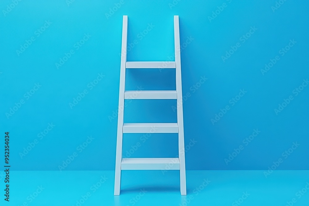 Ladder with ascending steps, simple forms, minimal flat design illustration on white background, copy space for stock photo with minimal concept, No logo, No Trademark, No text Ladder with ascending steps, simple forms, minimal flat design illustration on white background, copy space for stock photo with minimal concept, No logo, No Trademark, No text