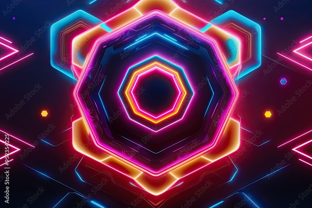 Glowing Hexagon Shape with Brilliant Patterns and Neon Cadence Glowing Hexagon Shape with Brilliant Patterns and Neon Cadence